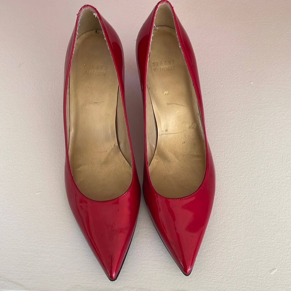 Stuart Weitzman red patent kitten heels